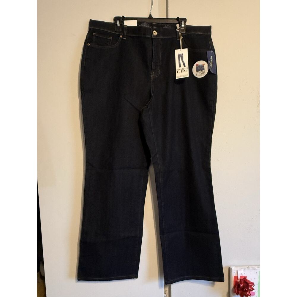 Style & Co. Women Jeans Dark Blue Solid Stretch Straight Leg Tummy Control 18WP - Picture 1 of 8